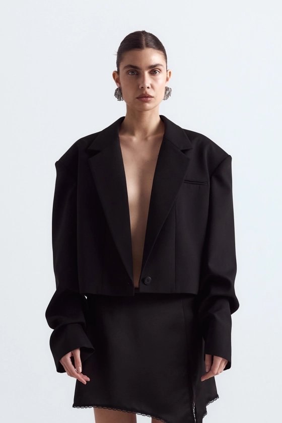 Жакет кроп вовняний зі збіркою на рукаві 