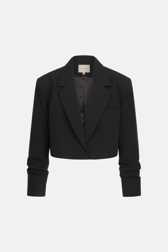 Cropped cotton blazer with gathered sleeves - photo 1