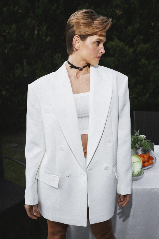 Жакет котоновий двобортний оверсайз з підплічниками 