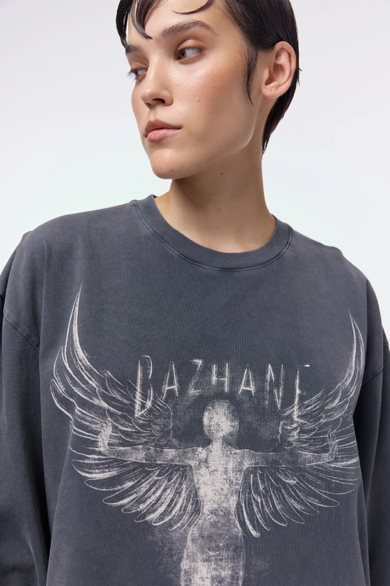 Лонгслів у вінтажному стилі з принтом Янгол 