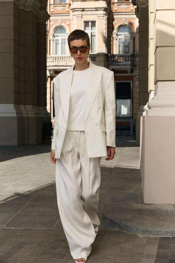 Жакет лляний двобортний оверсайз з підплічниками 