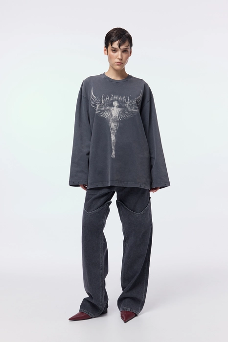 Лонгслів у вінтажному стилі з принтом Янгол