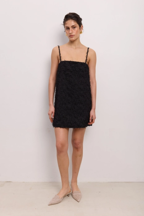Mini fluffy dress with thin straps