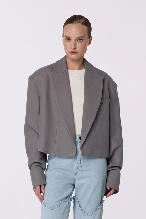 Пальто кроп зі збіркою на рукаві