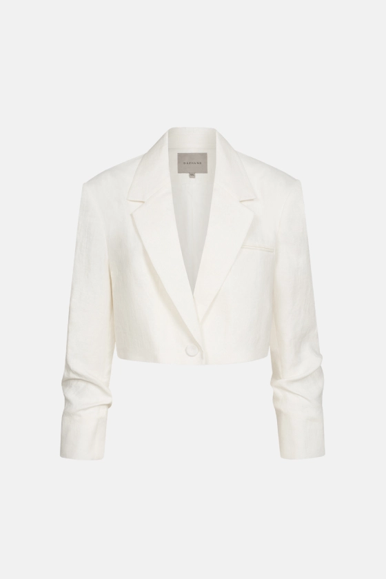 Жакет кроп лляний зі збіркою на рукаві 