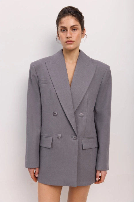 Жакет лляний двобортний оверсайз з підплічниками