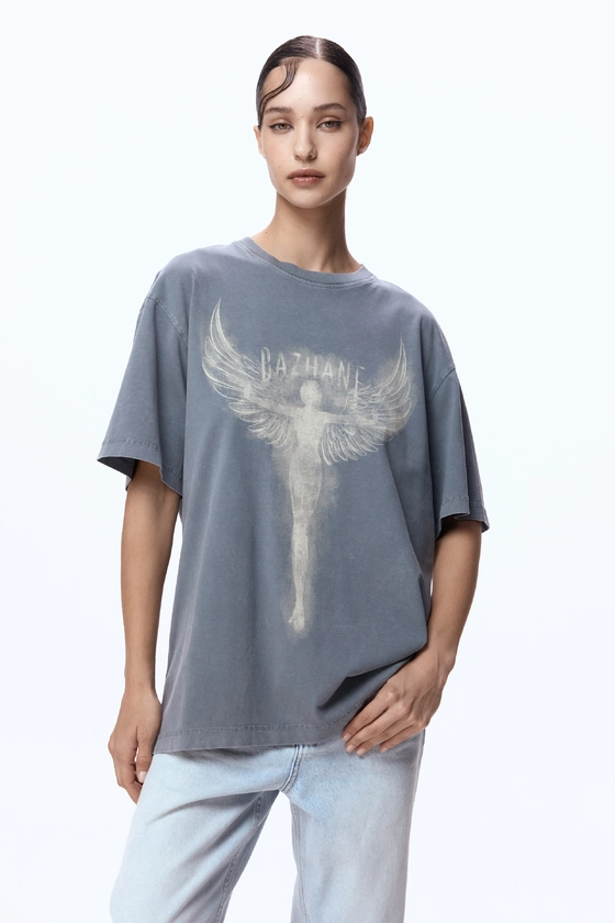 Футболка оверсайз вінтаж з принтом Янгол 