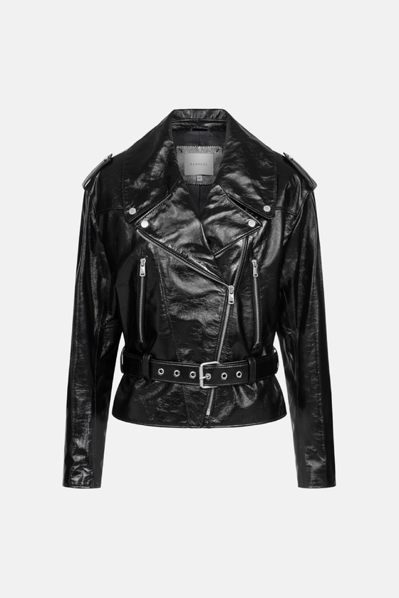 Куртка шкіряна з ременем на талії 