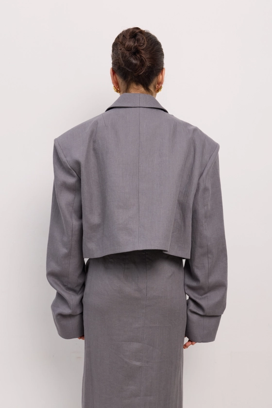 Cropped linen blazer with gathered details on the sleeves - photo 4
