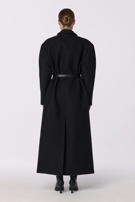 Double-breasted coat with accent shoulder