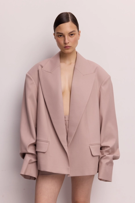 Oversized cotton blazer with gathered sleeves