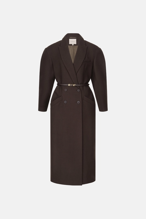 Double-breasted coat with accent shoulder