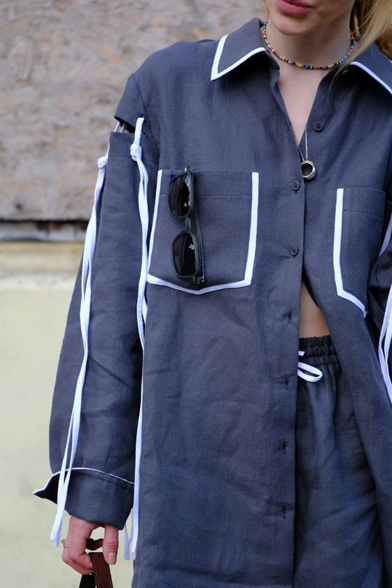 Шорти лляні з молочною окантовкою 