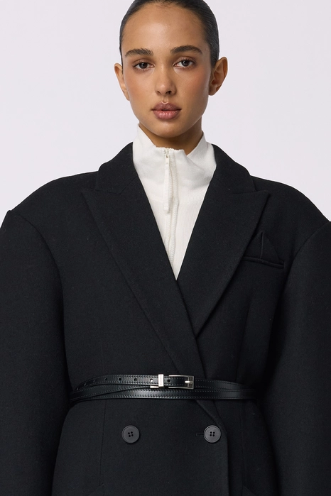 Double-breasted coat with accent shoulder