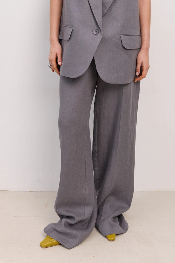 Брюки лляні на середній посадці зі стрілками 