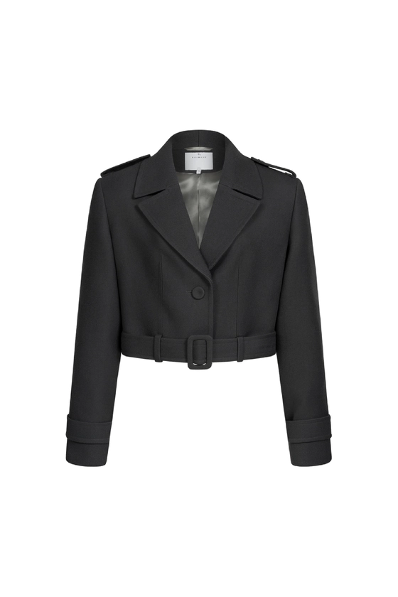 Пальто кроп з об'ємними плечами та пагонами 