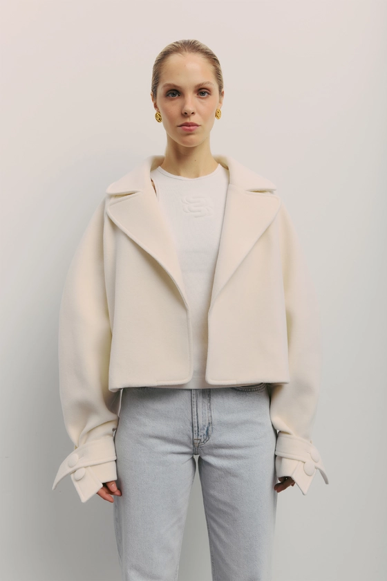 Пальто кроп зі спущеним рукавом 