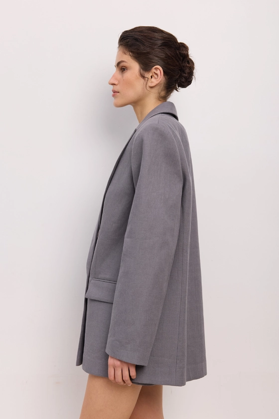 Жакет лляний двобортний оверсайз з підплічниками 