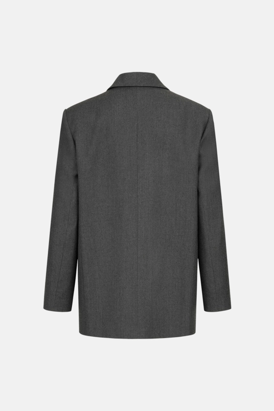 Oversized double-breasted wool blazer with shoulder pads - photo 2