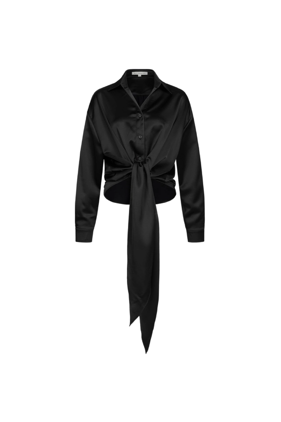 Блуза атласна на зав'язку з довгими кінцями 