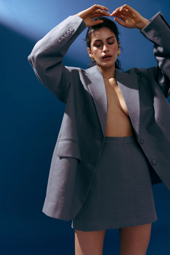 Спідниця міні лляна з високою посадкою 