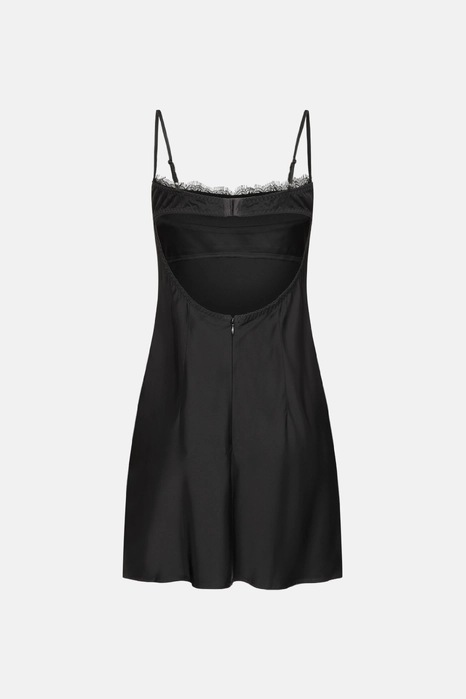 Сукня міні на тонких бретельках з мереживом