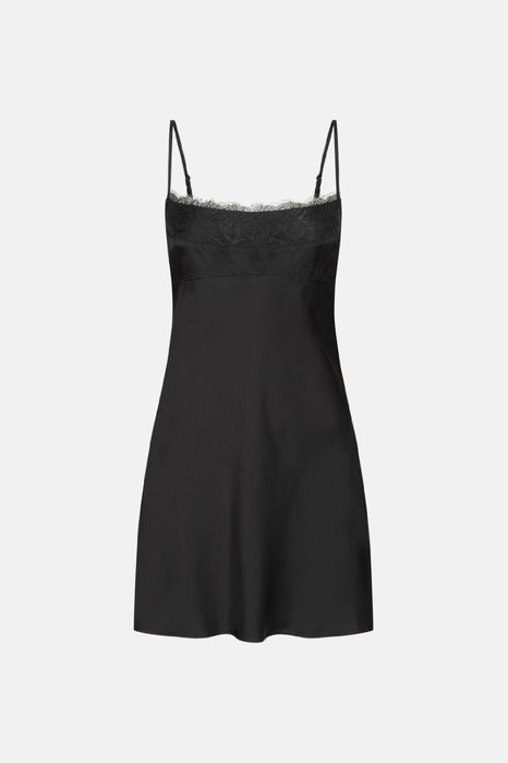 Сукня міні на тонких бретельках з мереживом