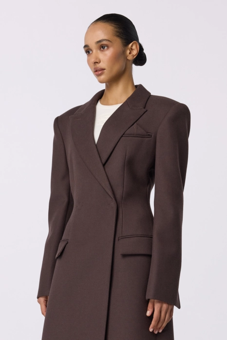 Fitted coat with accent shoulder