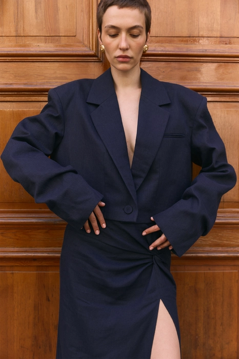 Жакет кроп лляний зі збіркою на рукаві