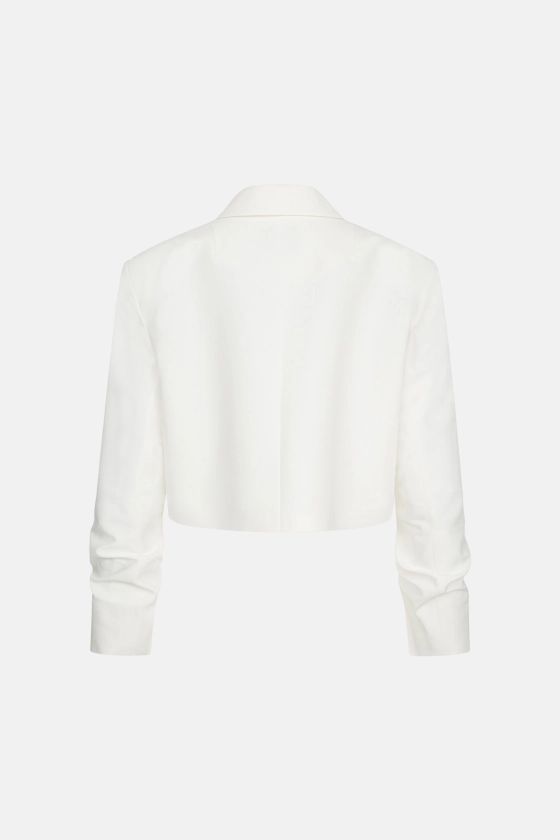 Cropped cotton blazer with gathered sleeves - photo 2