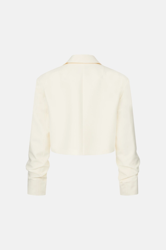 Cropped cotton blazer with gathered details on the sleeves - photo 2