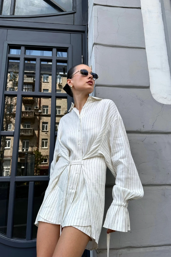 Сорочка лляна оверсайз подовжена з зав'язками 