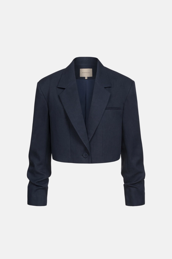 Жакет кроп лляний зі збіркою на рукаві 