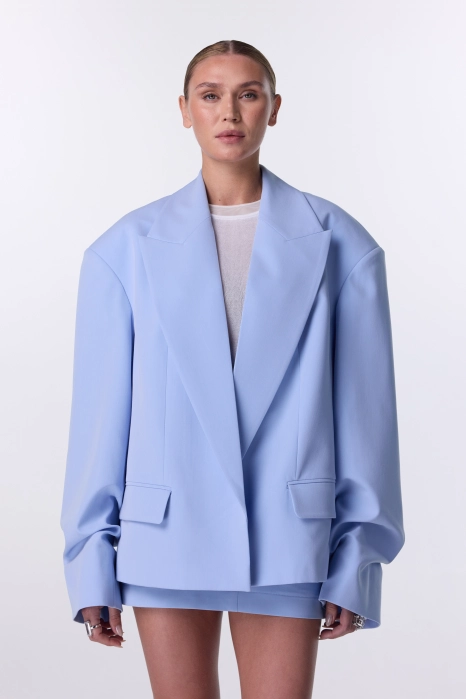 Oversized cotton blazer with gathering on the sleeve