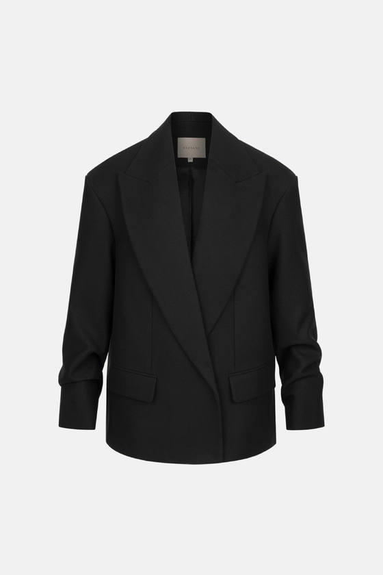 Пальто-жакет оверсайз із збіркою на рукаві 