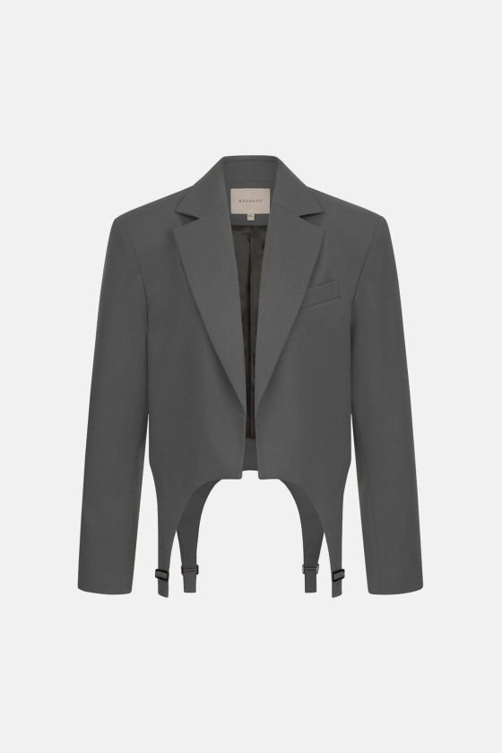 Woolen cropped blazer with garters - photo 1