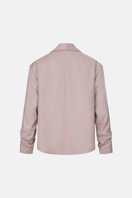 Oversized cotton blazer with gathered sleeves - photo 2