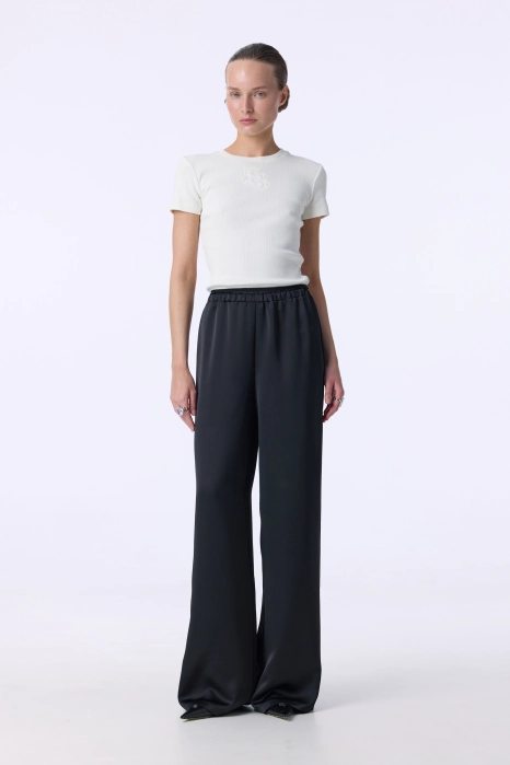 Брюки атласні з імітацією мереживної білизни