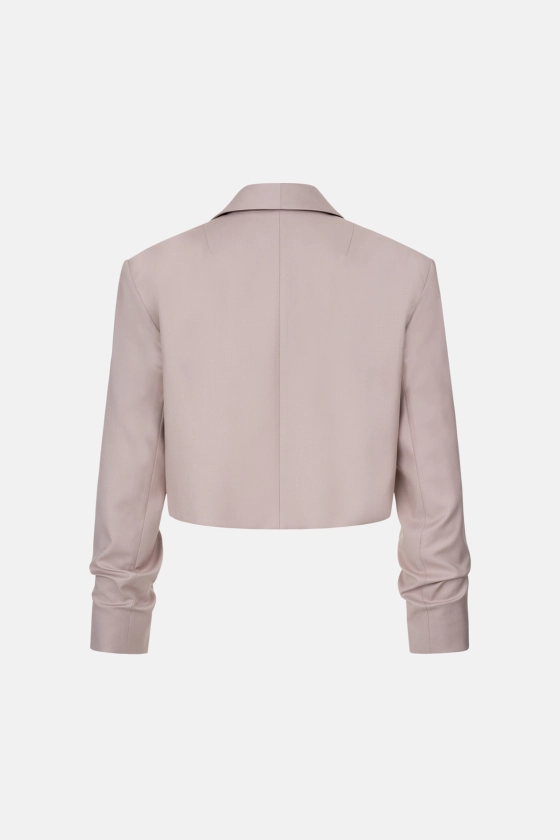 Cropped cotton blazer with gathered details on the sleeves - photo 2