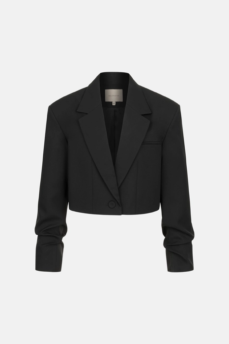 Cropped wool blazer with gathered sleeves