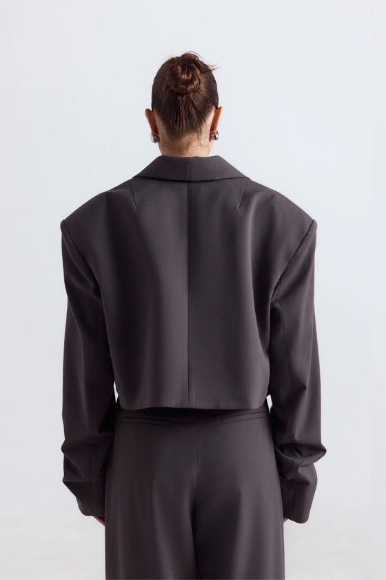 Жакет кроп вовняний зі збіркою на рукаві 