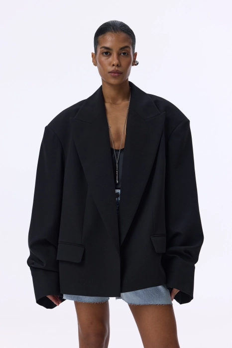 Oversized cotton blazer with gathering on the sleeve