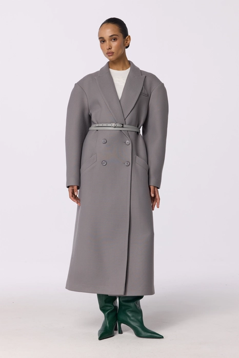 Double-breasted coat with accent shoulders