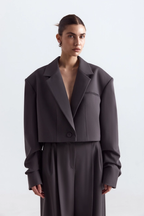 Жакет кроп вовняний зі збіркою на рукаві