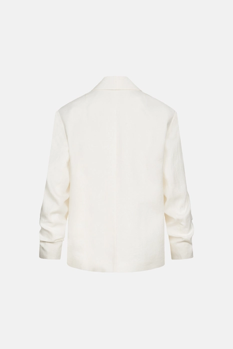 Oversized linen blazer with gathered details on the sleeves