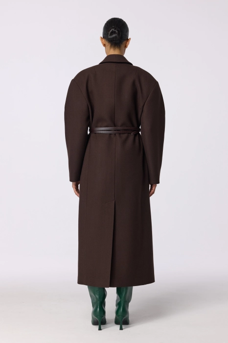 Double-breasted coat with accent shoulder