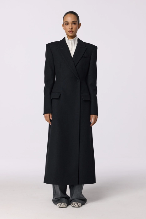 Fitted coat with accent shoulders
