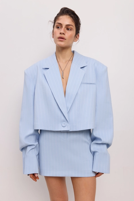 Жакет кроп лляний зі збіркою на рукаві