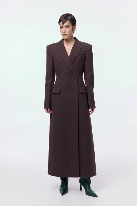 Fitted coat with accent shoulder