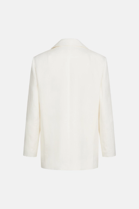 Oversized double-breasted linen blazer with shoulder pads